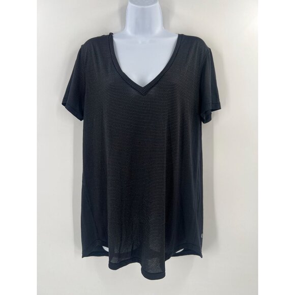 Lululemon 8 Black Mesh V-Neck T-Shirt Breathable Athletic Workout Top Run - Picture 1 of 6